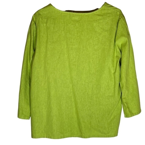 Hot Cotton coastal grandma lime green 3/4 sleeve cotton linen tunic XL - Picture 2 of 6